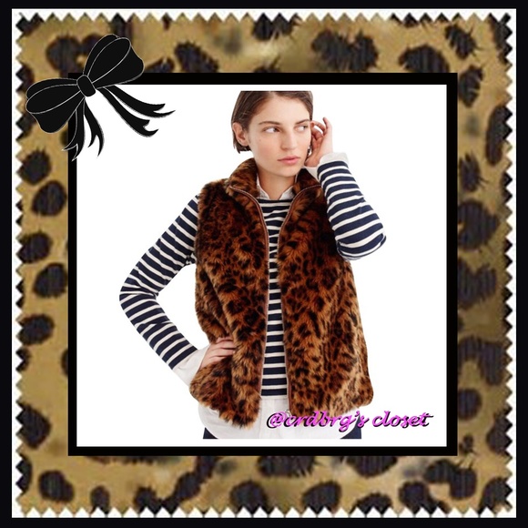 NWT, J.Crew Leopard Faux-Fur Vest - Picture 2 of 7
